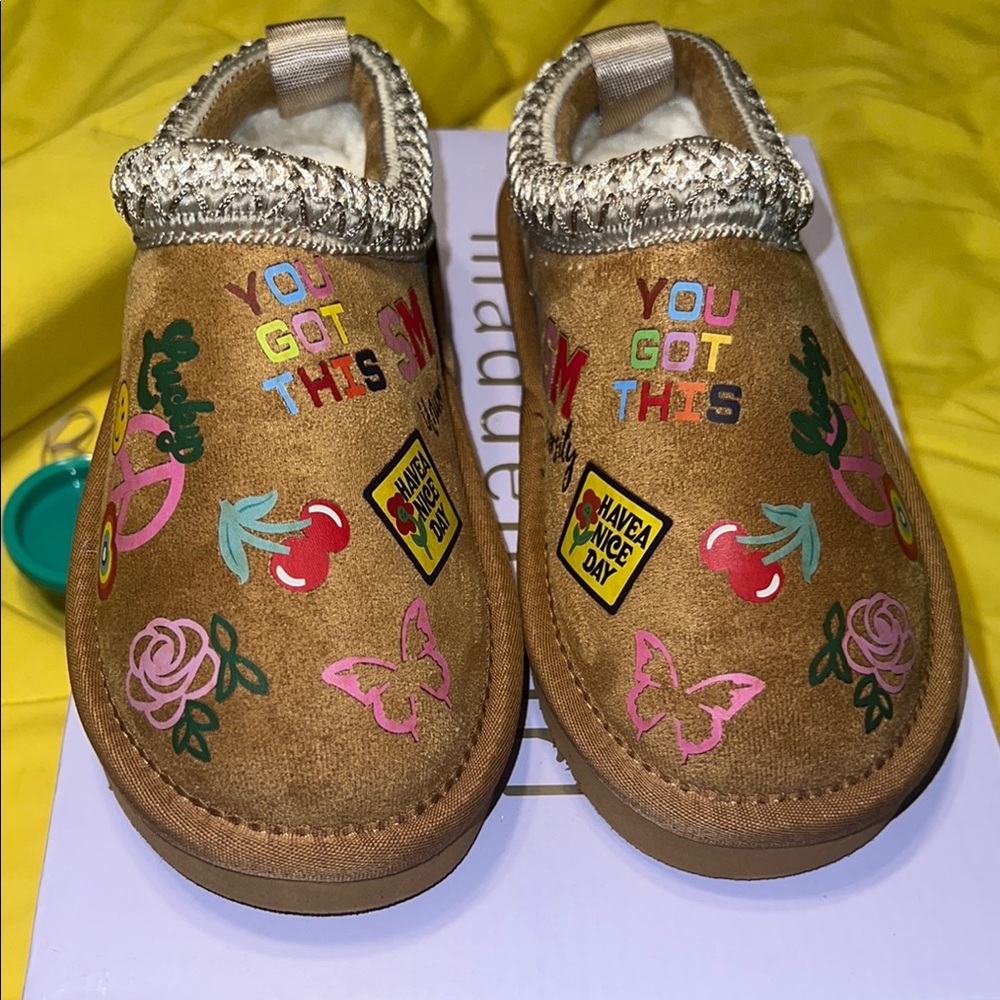 Kids Brown Slip-On Shoes with Colorful Patches